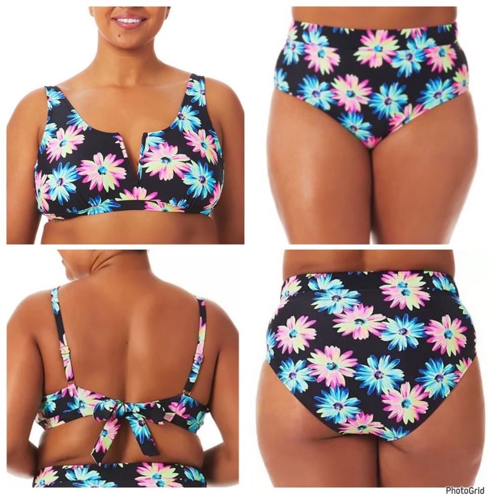 California Waxes 0X plus size gerber daisy floral bikini set NWT